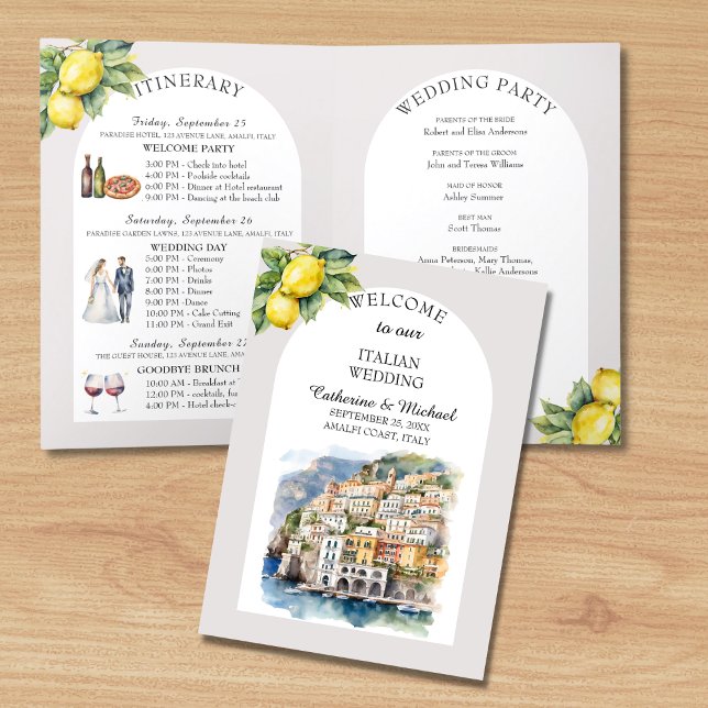Amalfi Kusten Italien Watercolor Destinations Wedd Program (Skapare uppladdad)