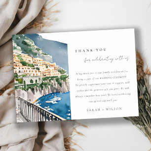 Amalfi Kusten Italien Watercolor liggande Bröllop Tack Kort