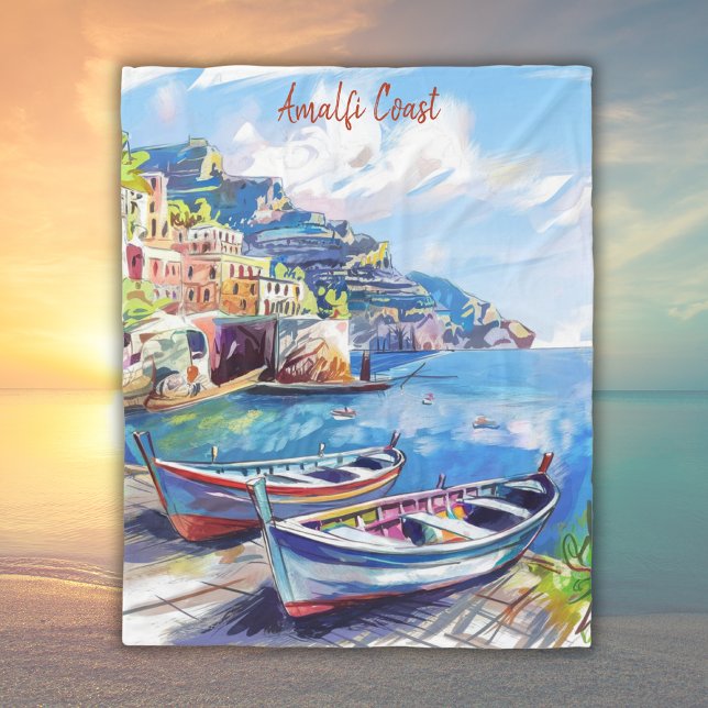 Amalfi Kusten Italien Watercolor Sketch | Fleecefilt (Skapare uppladdad)
