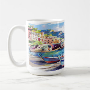 Amalfi Kusten Italien Watercolor Sketch Kaffemugg