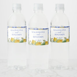 Amalfi Kusten Italienska blå tiles Lemons Bröllop Vattenflaskor Etikett