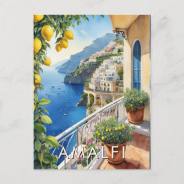 Amalfi Kusten Lemon Balcony Ocean View Retro Trave Vykort