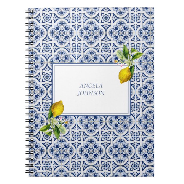 Amalfi Kusten Lemon Blue Tiles Italien Anteckningsbok (Framsidan)