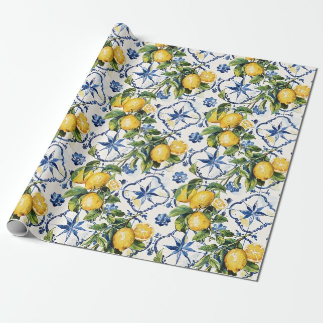 Amalfi Kusten Lemons och Tiles Mönster Presentpapper (Utrullad)