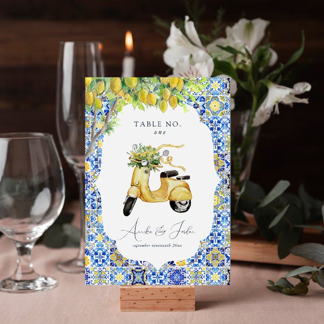 Amalfi Kusten | Medel Lemon Tiles Bröllop Bordsnummer (Skapare uppladdad)