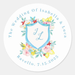 Amalfi Kusten Medelhavet Monogram Vapensköld Bröll Runt Klistermärke