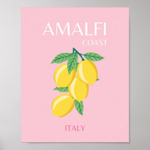 Amalfi Kusten, Preppy Art, Rosa, Travel Poster
