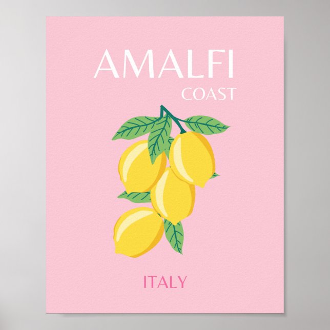 Amalfi Kusten, Preppy Art, Rosa, Travel Poster (Framsidan)