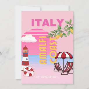 Amalfi Kusten, Preppy Travel, Rosa Julkort