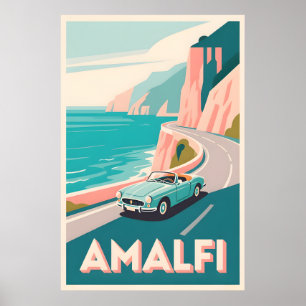 Amalfi Kusten Retro Travel : Flat Vector Art Poste Poster