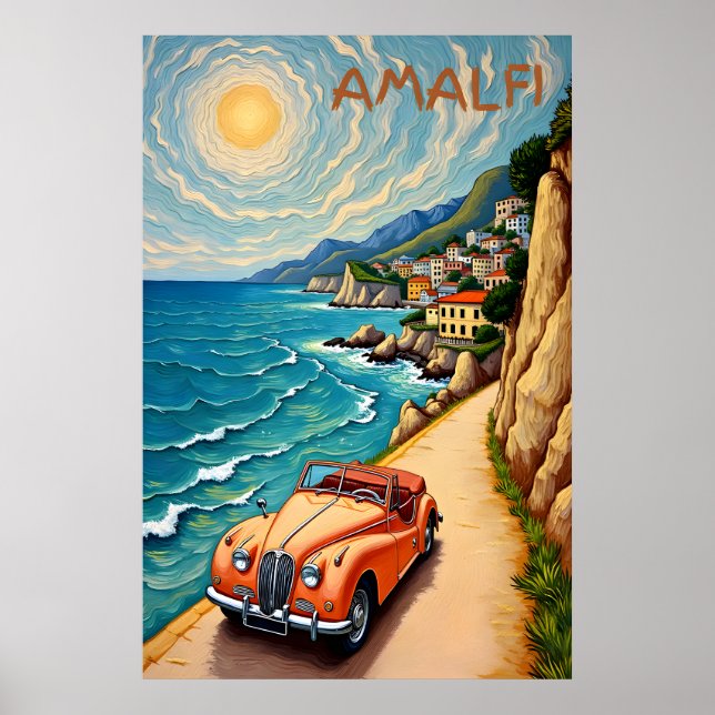 Amalfi Kusten Retro Travel : Van Gogh Stil Poster (Framsidan)