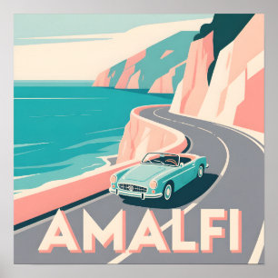 Amalfi Kusten Retro Travel : Vector Art Square Poster