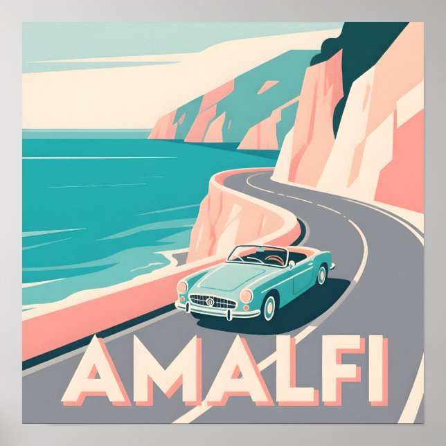 Amalfi Kusten Retro Travel : Vector Art Square Poster (Framsidan)