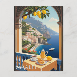 Amalfi Kusten Romantic Scenery Balcony Retro Trave Vykort