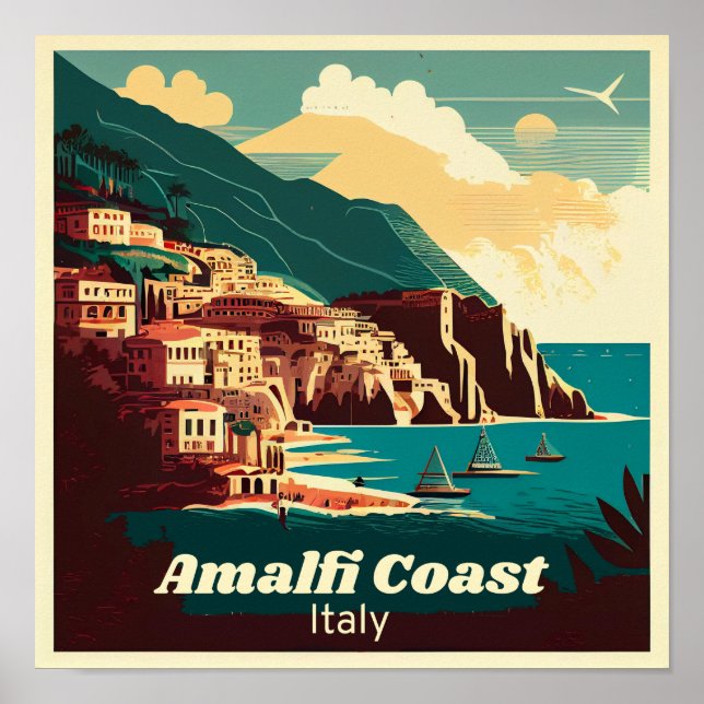 Amalfi Kusten Square Vintage Poster (Framsidan)