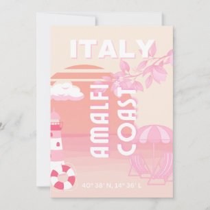 Amalfi Kusten, Travel Art, Preppy Travel, Pastel Julkort