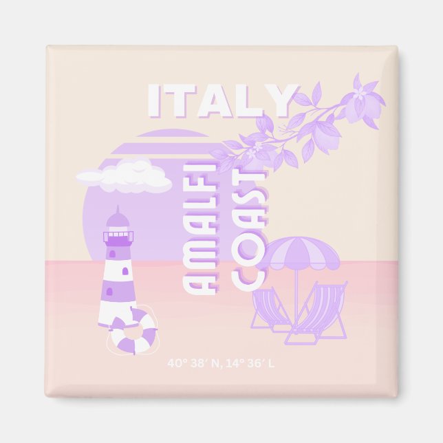 Amalfi Kusten, Travel Art, Preppy Travel, Pastel Magnet (Framsidan)