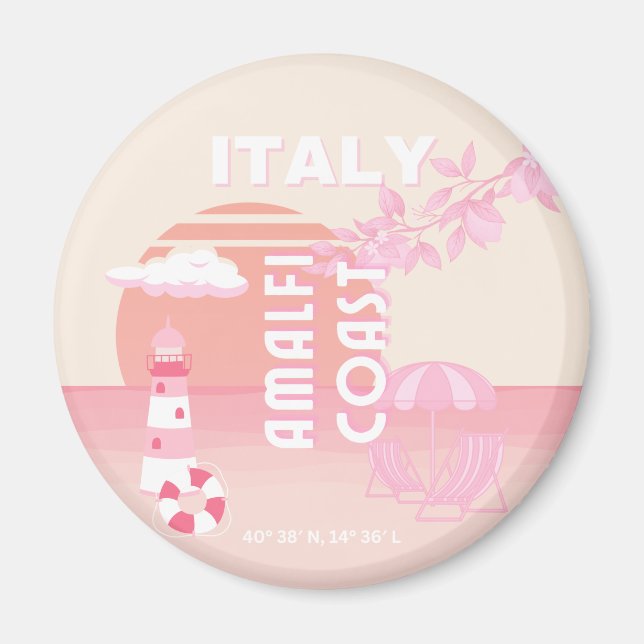 Amalfi Kusten, Travel Art, Preppy Travel, Pastel Magnet (Framsidan)