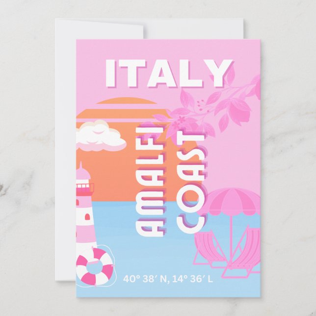 Amalfi Kusten Travel Art, Preppy Travel, Rosa Julkort (Framsida)