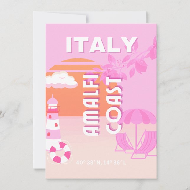 Amalfi Kusten, Travel Art, Preppy Travel, Rosa Julkort (Framsida)