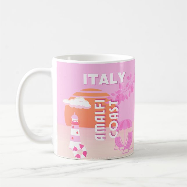 Amalfi Kusten, Travel Art, Preppy Travel, Rosa Kaffemugg (Vänster)
