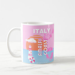 Amalfi Kusten Travel Art, Preppy Travel, Rosa Kaffemugg