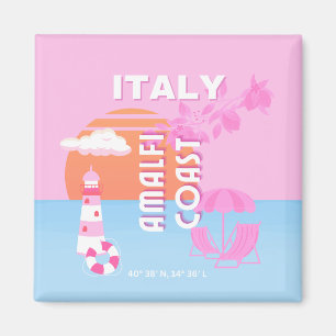 Amalfi Kusten Travel Art, Preppy Travel, Rosa Magnet