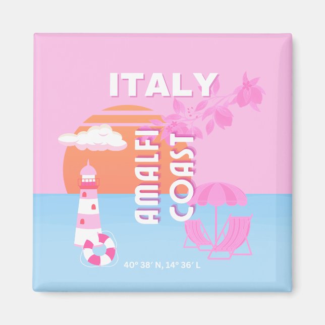 Amalfi Kusten Travel Art, Preppy Travel, Rosa Magnet (Framsidan)