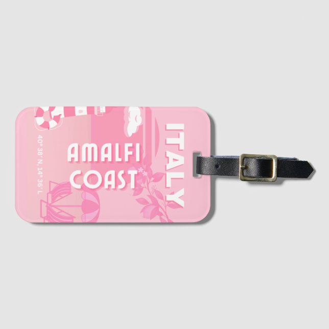 Amalfi Kusten, Travel Art, Rosa Bagagebricka (Framsida horisontal)