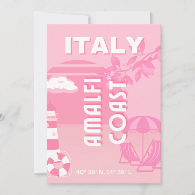 Amalfi Kusten, Travel Art, Rosa Julkort (Framsida)