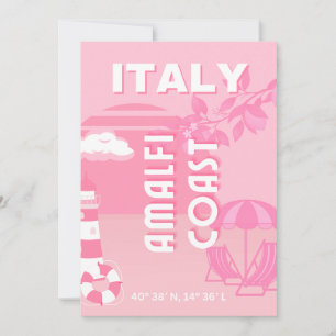 Amalfi Kusten, Travel Art, Rosa Julkort