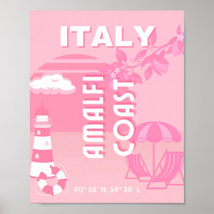 Amalfi Kusten, Travel Art, Rosa Poster