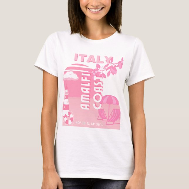 Amalfi Kusten, Travel Art, Rosa T Shirt (Framsida)