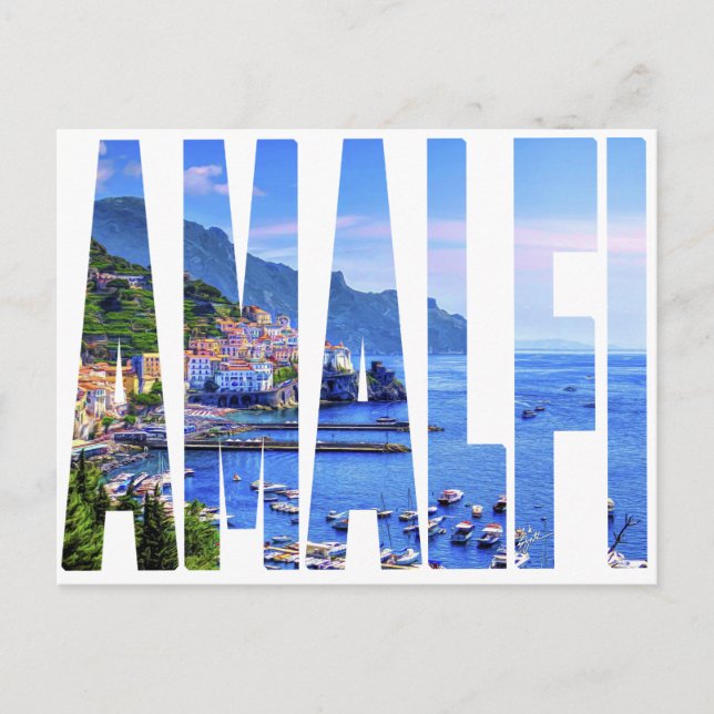 Amalfi Kusten Typography Modern Photo Travel Vykort (Framsida)