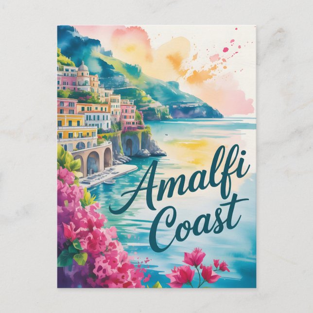 Amalfi Kusten, vattenfärg Vykort (Framsida)