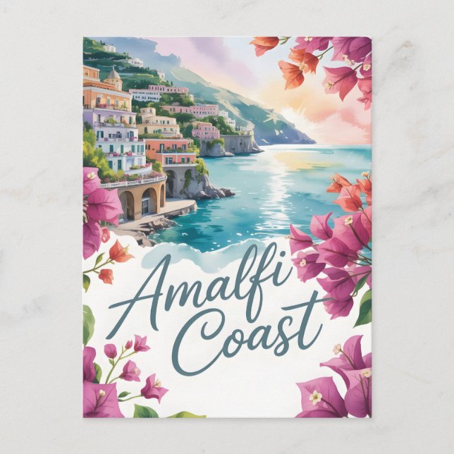 Amalfi Kusten, vattenfärg Vykort (Framsida)