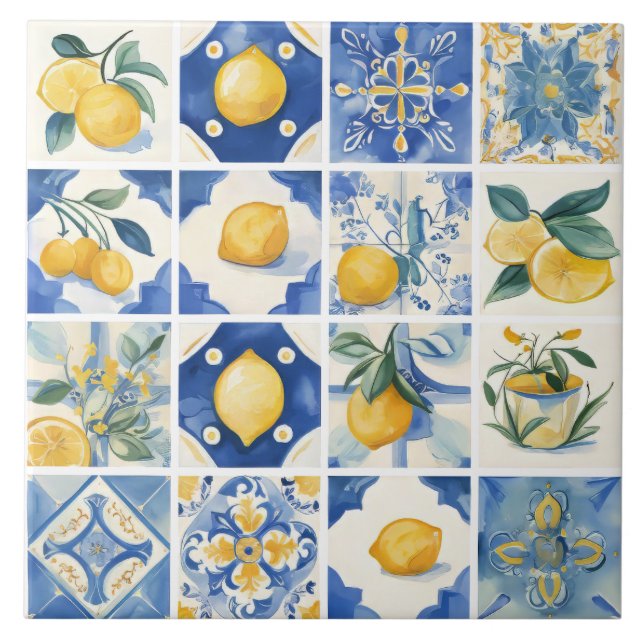 Amalfi Kusten Watercolor Mediterranean Lemon Kakelplatta (Framsidan)