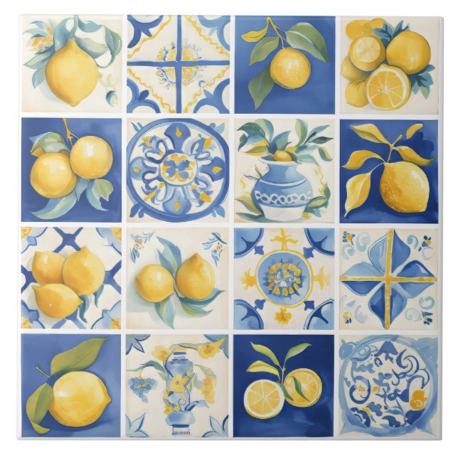 Amalfi Kusten Watercolor Mediterranean Lemon Kakelplatta (Framsidan)