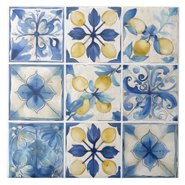 Amalfi Kusten Watercolor Mediterranean Lemon Kakelplatta (Framsidan)