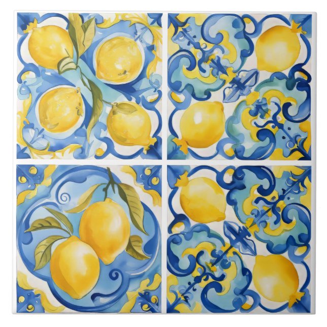 Amalfi Kusten Watercolor Mediterranean Lemon Kakelplatta (Framsidan)