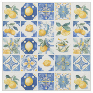 Amalfi Kusten Watercolor Mediterranean Lemon Tyg