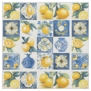 Amalfi Kusten Watercolor Mediterranean Lemon Tyg