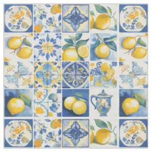 Amalfi Kusten Watercolor Mediterranean Lemon Tyg