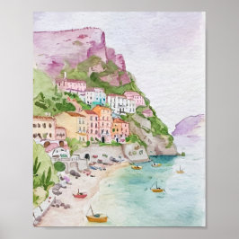 Amalfi Kusten Watercolor Poster