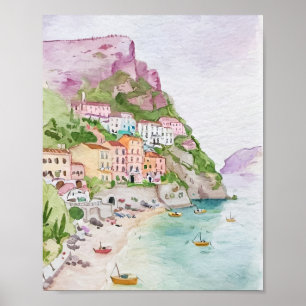 Amalfi Kusten Watercolor Poster