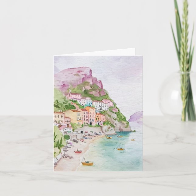 Amalfi Kusten Watercolor Stationery Kort (Framsida)