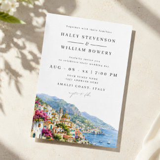 Amalfi-kustens akvarell Italien destination bröllo Inbjudningar