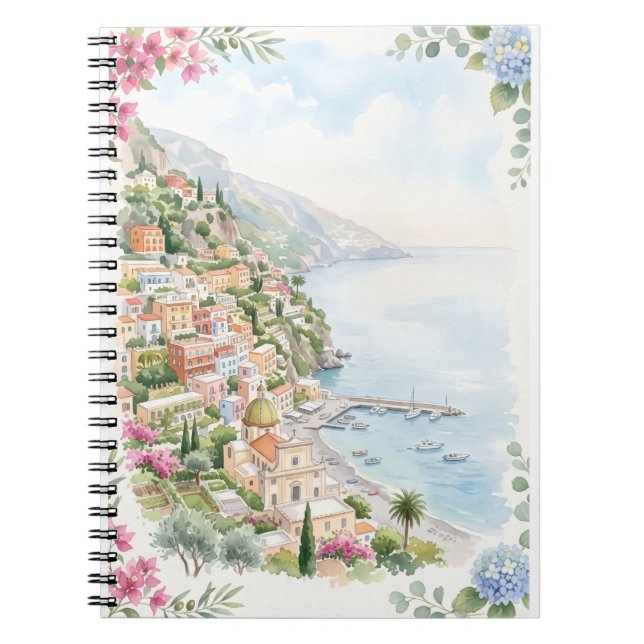 Amalfi-kustens akvarellblommiga anteckningsbok (Framsidan)