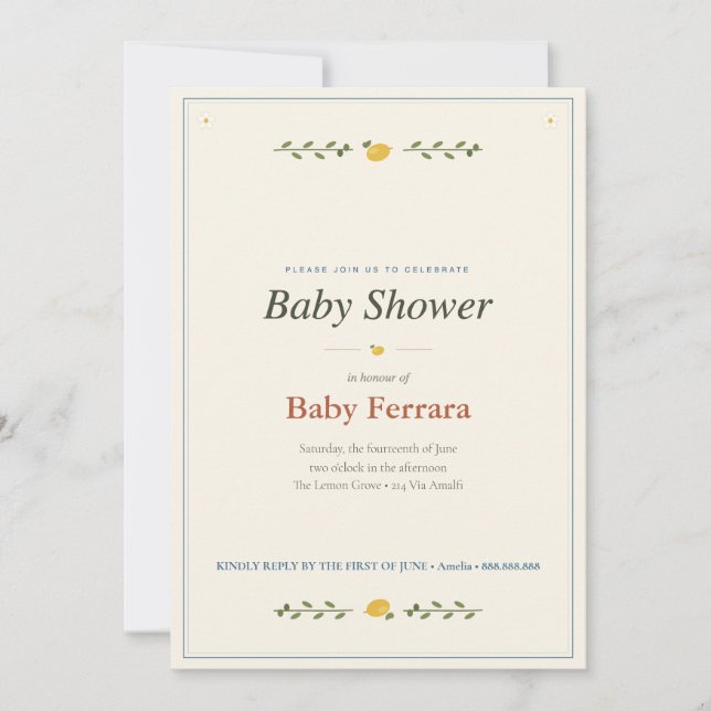 Amalfi-kustens baby shower-inbjudan (Framsida)