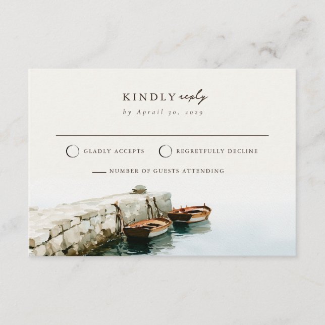 Amalfi-kustens fiskebåt strandbröllop RSVP-kort  Tilläggskort (Framsida)